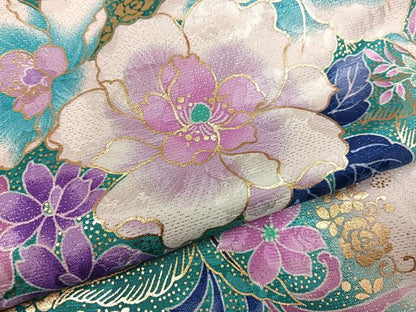 平和屋着物●小振袖　二尺袖　舞花文　暈し染め　金彩　洗える着物　未使用　AABG4898ph