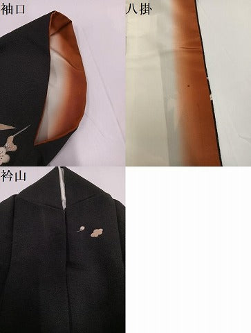 平和屋着物●訪問着　友禅　松竹梅　黒地　金彩　鬼しぼ縮緬　正絹　逸品　AABG4901ph