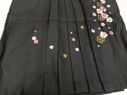 平和屋着物●女性　行灯袴　梅　桜　暈し染め　黒地　洗える着物　AABG4903ph
