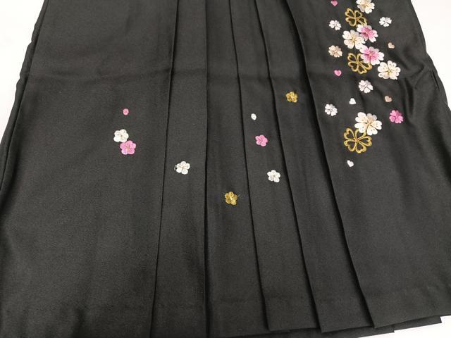 平和屋着物●女性　行灯袴　梅　桜　暈し染め　黒地　洗える着物　AABG4903ph