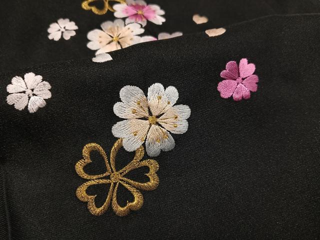 平和屋着物●女性　行灯袴　梅　桜　暈し染め　黒地　洗える着物　AABG4903ph