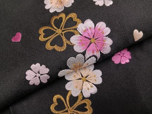 平和屋着物●女性　行灯袴　梅　桜　暈し染め　黒地　洗える着物　AABG4903ph