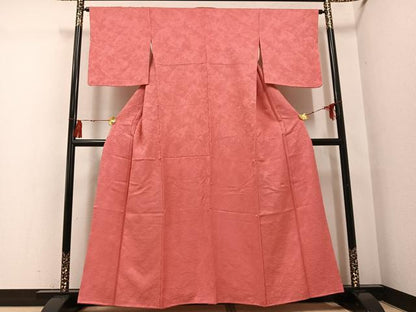平和屋着物●上質な色無地　紋意匠　浅緋色　正絹　逸品　AABG4914ph