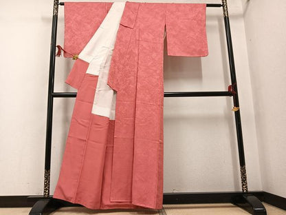 平和屋着物●上質な色無地　紋意匠　浅緋色　正絹　逸品　AABG4914ph