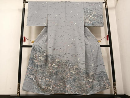 平和屋着物●訪問着　総刺繍　人物風景草花文　正絹　逸品　AABG4915ph