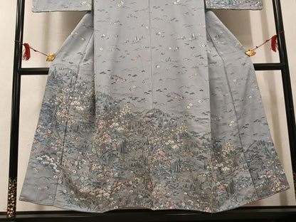 平和屋着物●訪問着　総刺繍　人物風景草花文　正絹　逸品　AABG4915ph