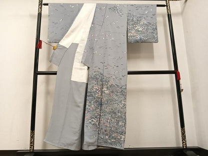 平和屋着物●訪問着　総刺繍　人物風景草花文　正絹　逸品　AABG4915ph