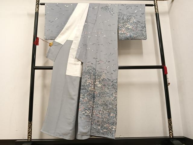 平和屋着物●訪問着　総刺繍　人物風景草花文　正絹　逸品　AABG4915ph