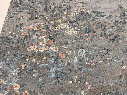 平和屋着物●訪問着　総刺繍　人物風景草花文　正絹　逸品　AABG4915ph