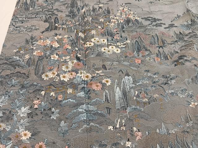 平和屋着物●訪問着　総刺繍　人物風景草花文　正絹　逸品　AABG4915ph