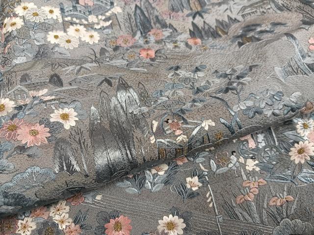 平和屋着物●訪問着　総刺繍　人物風景草花文　正絹　逸品　AABG4915ph
