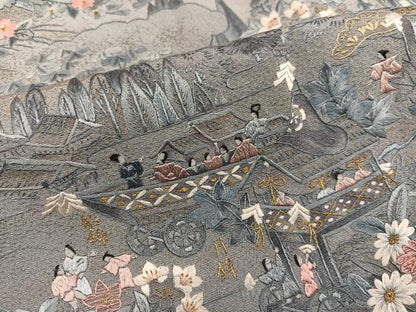平和屋着物●訪問着　総刺繍　人物風景草花文　正絹　逸品　AABG4915ph