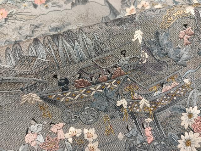 平和屋着物●訪問着　総刺繍　人物風景草花文　正絹　逸品　AABG4915ph