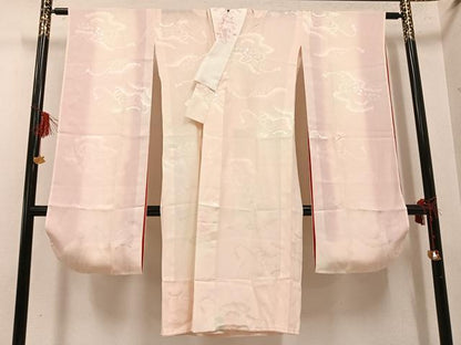 平和屋着物●振袖用長襦袢　無双仕立て　貝桶花地紋　暈し染め　半衿刺繍　正絹　逸品　未使用　AABG4918ph