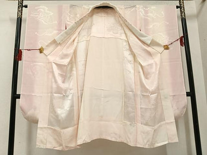 平和屋着物●振袖用長襦袢　無双仕立て　貝桶花地紋　暈し染め　半衿刺繍　正絹　逸品　未使用　AABG4918ph