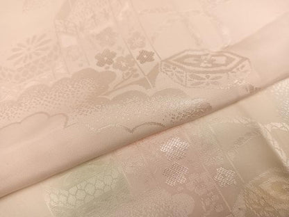 平和屋着物●振袖用長襦袢　無双仕立て　貝桶花地紋　暈し染め　半衿刺繍　正絹　逸品　未使用　AABG4918ph