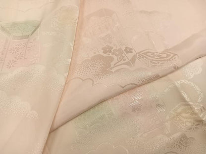 平和屋着物●振袖用長襦袢　無双仕立て　貝桶花地紋　暈し染め　半衿刺繍　正絹　逸品　未使用　AABG4918ph