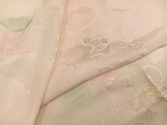 平和屋着物●振袖用長襦袢　無双仕立て　貝桶花地紋　暈し染め　半衿刺繍　正絹　逸品　未使用　AABG4918ph
