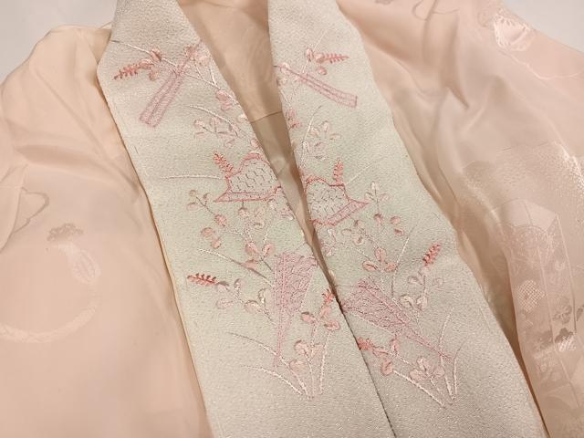 平和屋着物●振袖用長襦袢　無双仕立て　貝桶花地紋　暈し染め　半衿刺繍　正絹　逸品　未使用　AABG4918ph