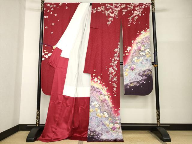 平和屋着物●豪華振袖　遠山花文　暈し染め　ロング丈　正絹　逸品　AABG4923ck