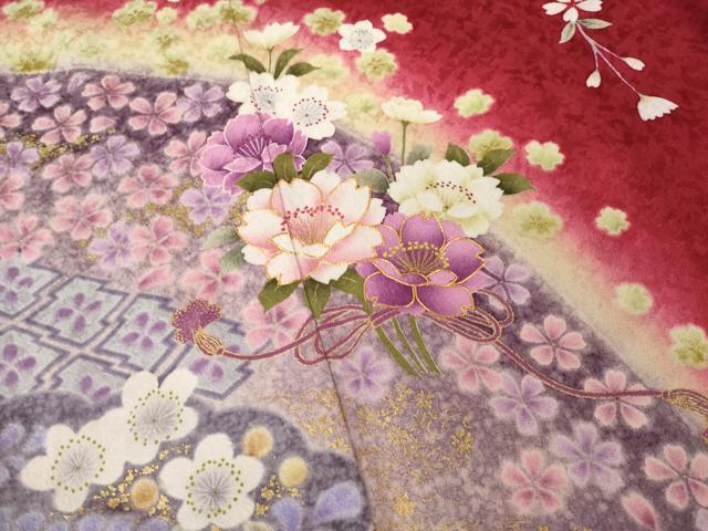 平和屋着物●豪華振袖　遠山花文　暈し染め　ロング丈　正絹　逸品　AABG4923ck