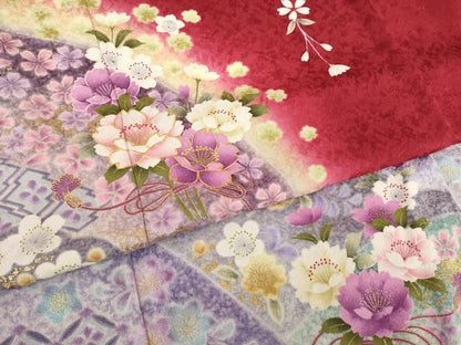 平和屋着物●豪華振袖　遠山花文　暈し染め　ロング丈　正絹　逸品　AABG4923ck