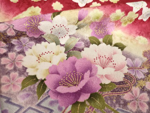 平和屋着物●豪華振袖　遠山花文　暈し染め　ロング丈　正絹　逸品　AABG4923ck