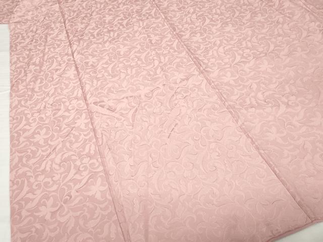 平和屋着物●上質な色無地　唐草地紋　退紅色　正絹　逸品　AABG4924ck