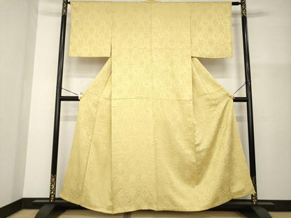 平和屋着物●上質な色無地　亀甲花地紋　芥子色　正絹　逸品　AABG4926ck