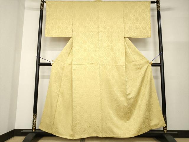 平和屋着物●上質な色無地　亀甲花地紋　芥子色　正絹　逸品　AABG4926ck