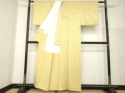 平和屋着物●上質な色無地　亀甲花地紋　芥子色　正絹　逸品　AABG4926ck