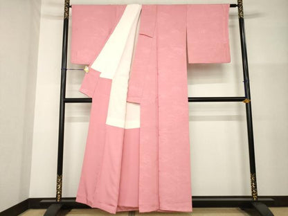 平和屋着物●上質な色無地　立波地紋　薄紅色　正絹　逸品　AABG4928ck