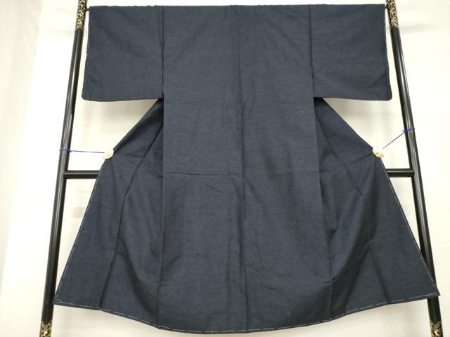平和屋着物●男性　紬　色無地　藍鉄色　正絹　逸品　未使用　AABG4929ck
