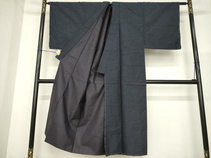 平和屋着物●男性　紬　色無地　藍鉄色　正絹　逸品　未使用　AABG4929ck