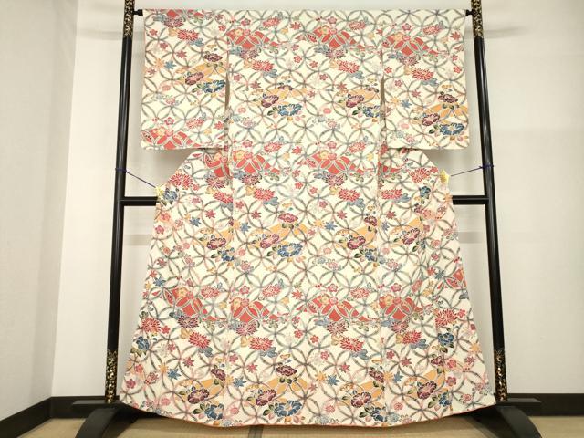 平和屋着物●上質な小紋　型染め　七宝花文　正絹　逸品　未使用　AABG4930ck