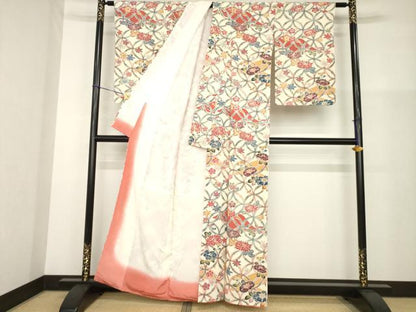 平和屋着物●上質な小紋　型染め　七宝花文　正絹　逸品　未使用　AABG4930ck