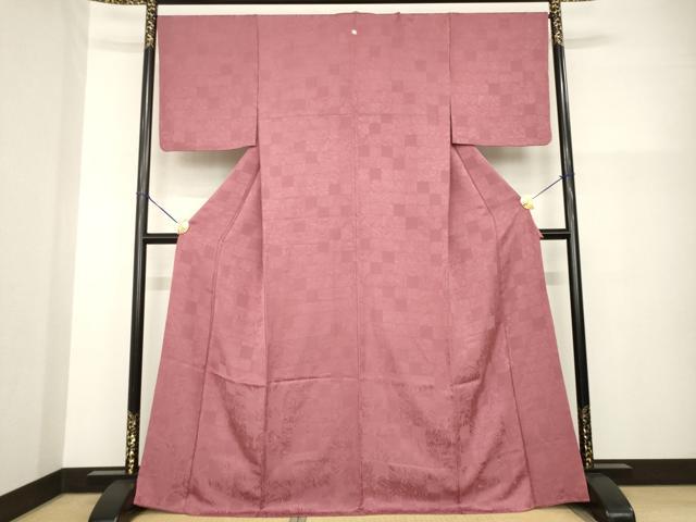 平和屋着物●上質な色無地　墨流し市松地紋　葡萄茶色　正絹　逸品　AABG4931ck