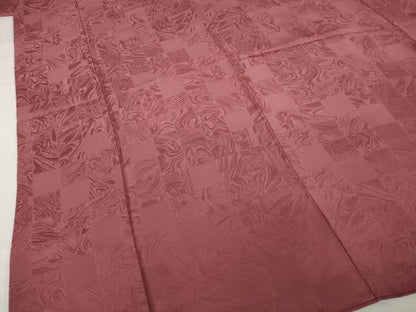 平和屋着物●上質な色無地　墨流し市松地紋　葡萄茶色　正絹　逸品　AABG4931ck