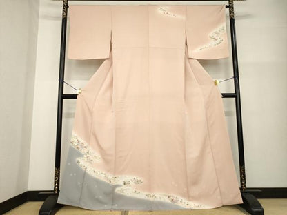 平和屋着物●訪問着　友禅　流水風景文　暈し染め　金彩　正絹　逸品　AABG4932ck