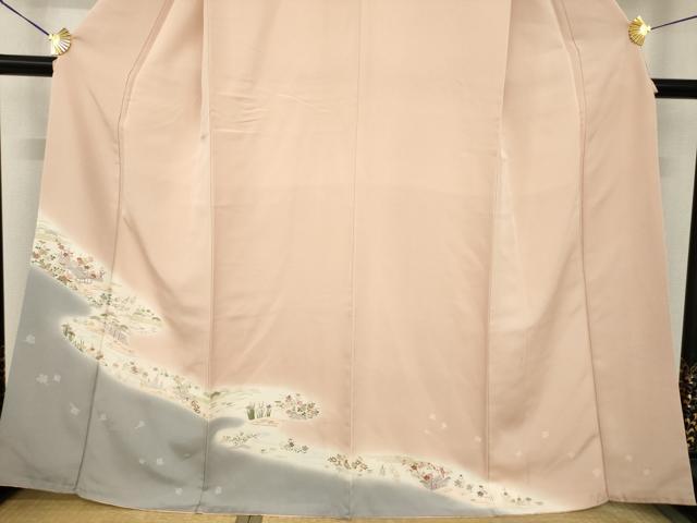 平和屋着物●訪問着　友禅　流水風景文　暈し染め　金彩　正絹　逸品　AABG4932ck
