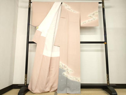 平和屋着物●訪問着　友禅　流水風景文　暈し染め　金彩　正絹　逸品　AABG4932ck