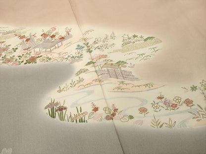 平和屋着物●訪問着　友禅　流水風景文　暈し染め　金彩　正絹　逸品　AABG4932ck