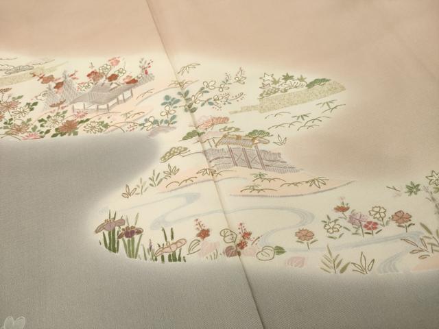 平和屋着物●訪問着　友禅　流水風景文　暈し染め　金彩　正絹　逸品　AABG4932ck