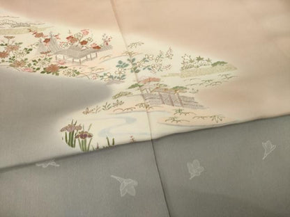 平和屋着物●訪問着　友禅　流水風景文　暈し染め　金彩　正絹　逸品　AABG4932ck