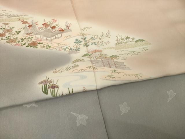平和屋着物●訪問着　友禅　流水風景文　暈し染め　金彩　正絹　逸品　AABG4932ck