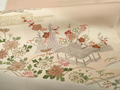 平和屋着物●訪問着　友禅　流水風景文　暈し染め　金彩　正絹　逸品　AABG4932ck