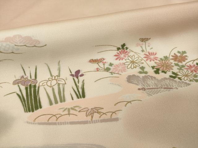 平和屋着物●訪問着　友禅　流水風景文　暈し染め　金彩　正絹　逸品　AABG4932ck