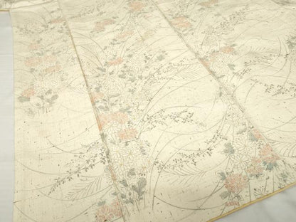 平和屋着物●上質な小紋　紬地　手描き　草花文　正絹　逸品　AABG4933ck