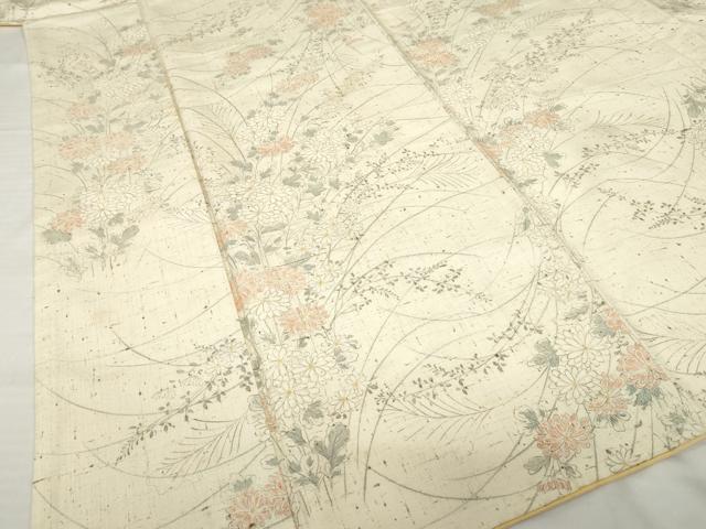 平和屋着物●上質な小紋　紬地　手描き　草花文　正絹　逸品　AABG4933ck