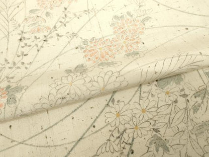 平和屋着物●上質な小紋　紬地　手描き　草花文　正絹　逸品　AABG4933ck